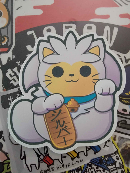 Silver Lucky Cat Sticker